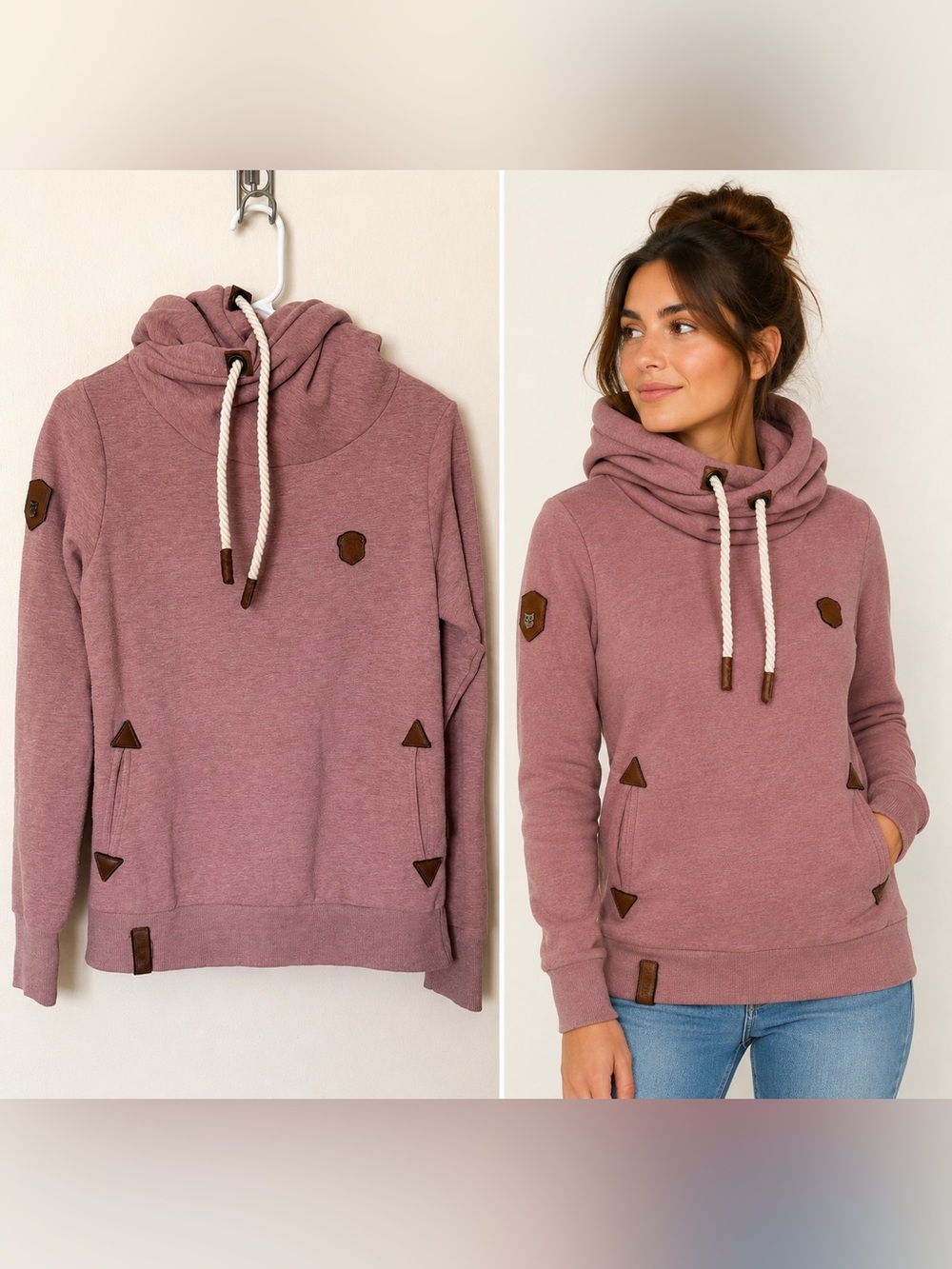 Naketano Dusty Rose Hoodie Women’s Medium Funnel Neck Pullover Sweatshirt